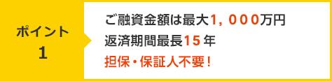 【ポイント1】ご融資金額は最大１，０００万円返済期間最長１０年